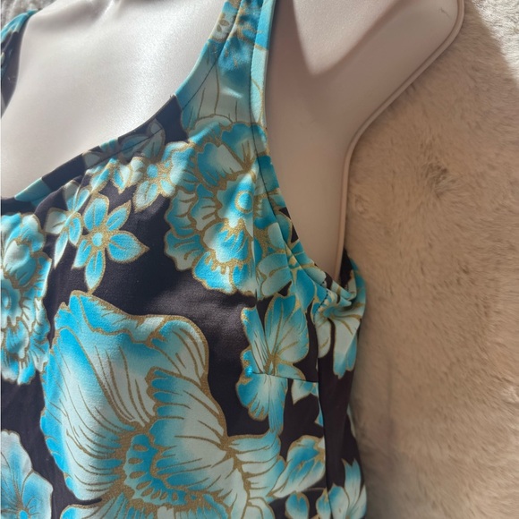 Maxine of Hollywood Bathing Suit Sz 14 Swim Dress Padded Blue Floral One Piece - Picture 4 of 17